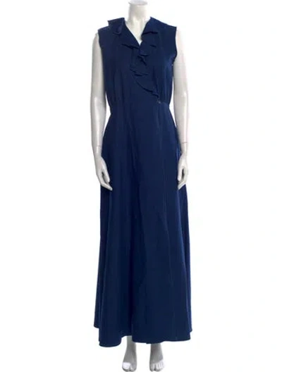 Pre-owned Apc V-neck Long Dress In Blue