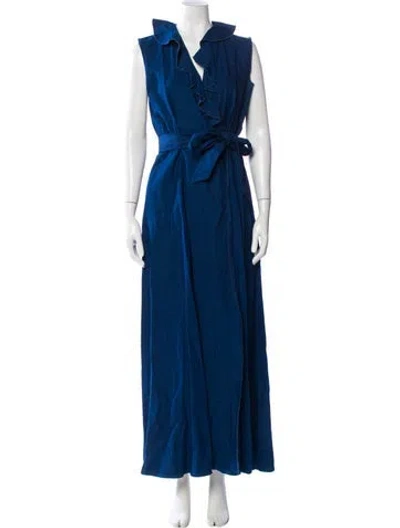 Pre-owned A.p.c. V-neck Long Dress In Blue