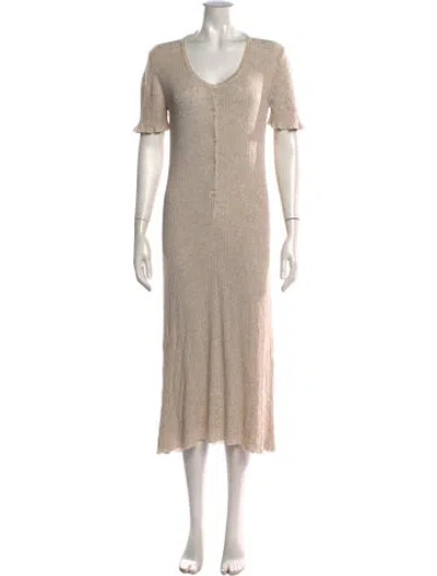 Pre-owned A.p.c. V-neck Long Dress In Neutrals