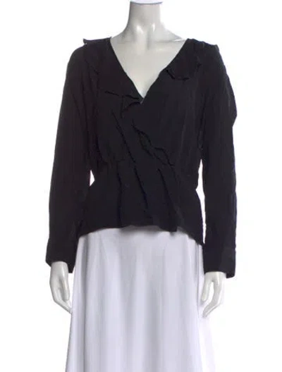 Pre-owned A.p.c. V-neck Long Sleeve Blouse In Black