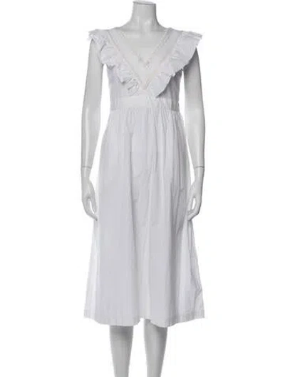 Pre-owned A.p.c. V-neck Midi Length Dress In White