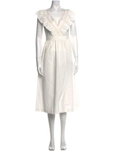 Pre-owned A.p.c. V-neck Midi Length Dress In White