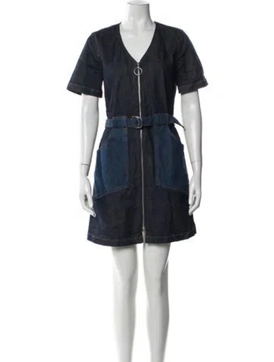 Pre-owned A.p.c. V-neck Mini Dress In Blue