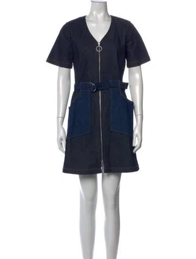 Pre-owned A.p.c. V-neck Mini Dress In Blue