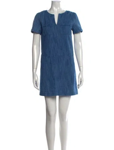 Pre-owned A.p.c. V-neck Mini Dress In Blue