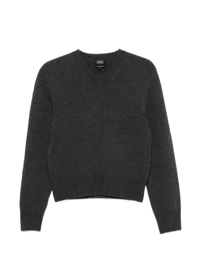 A.p.c. V-neck Ribbed-trim Jumper In Grey