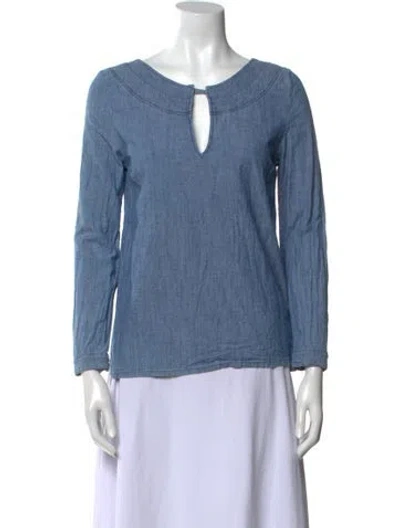 Pre-owned Apc V-neck Three-quarter Sleeve Blouse In Blue