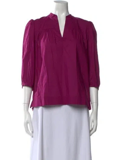 Pre-owned A.p.c. V-neck Three-quarter Sleeve Blouse In Purple