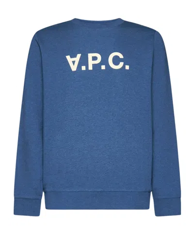 Apc A.p.c. Logo Printed Crewneck Sweatshirt In Blue
