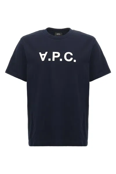 A.p.c. Logo Printed Crewneck T-shirt In Blue