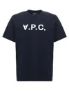 Apc A.p.c. Men Blue Crewneck T-shirt With Logo On The Front In Cotton Man In Blue