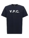 Apc A.p.c. Men Blue Crewneck T-shirt With Logo On The Front In Cotton Man In Blue