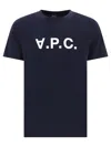 Apc A.p.c. Men Blue Crewneck T-shirt With Logo On The Front In Cotton Man In Blue