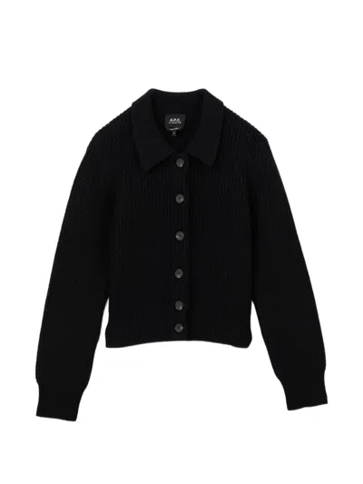A.p.c. Waffle-knit Button-up Cardigan In Black