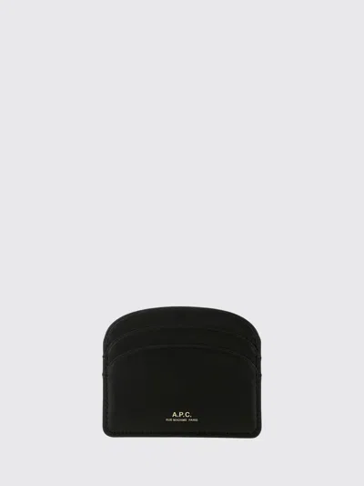 A.p.c. Calfskin Leather Card Holder In Black