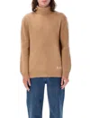 Apc Logo Wool Knit Turtleneck Sweater In Brown