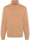 Apc Logo Wool Knit Turtleneck Sweater In Brown