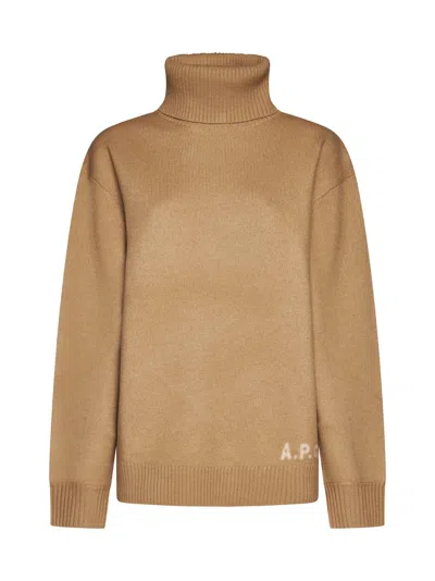 Apc Walter Virgin Wool Turtleneck Sweater In Camel