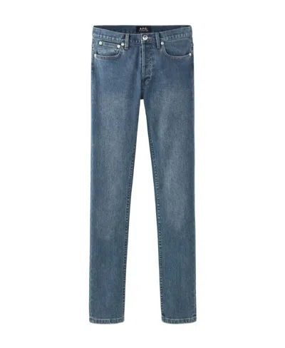 Apc Washed Effect Straight Leg Jeans In Blue