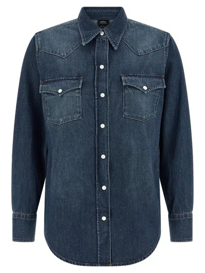 Apc Western Style Shirt Chest Pockets Cuffs In Blue