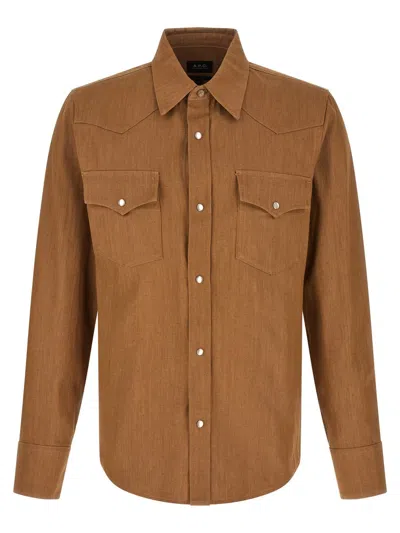 Apc Snap-button Western Shirt In Brown