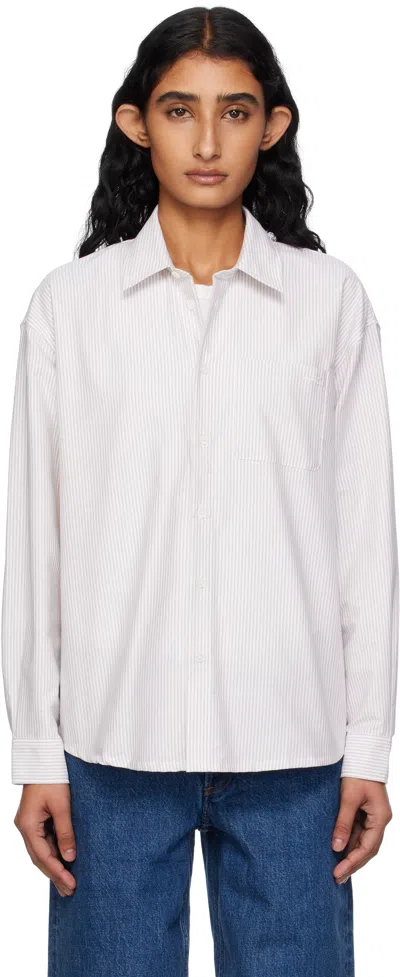 Apc White & Beige Logo Boyfriend Shirt