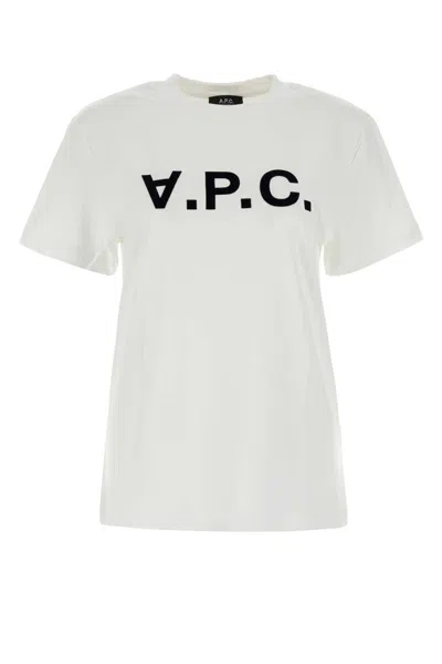 Apc White Cotton T-shirt In Blancdarknavy
