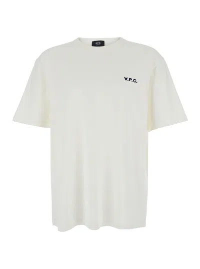 APC WHITE CREWNECK T-SHIRT WITH LOGO EMBROIDERED ON THE FRONT IN COTTON MAN