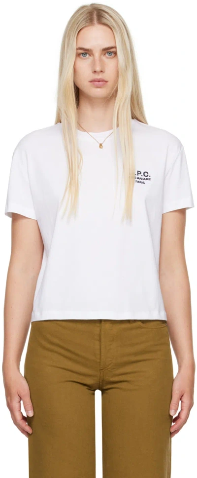 Apc White Embroidered Logo T-shirt In Blanc/dark Navy