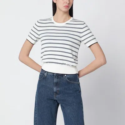APC A.P.C. WHITE KNIT TOP WITH ECRU/BLACK STRIPES