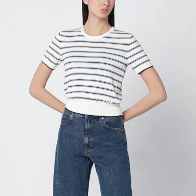 A.p.c. White Knit Top With Ecru/black Stripes