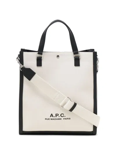 Apc White Logo Print Tote Handbag For Women