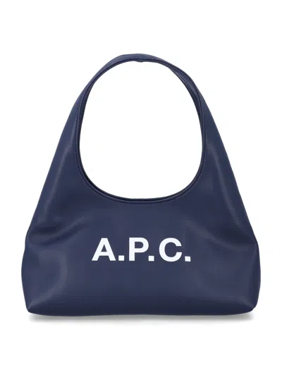 A.p.c. White Recycled Leather Baby Ninon Bag In Blue