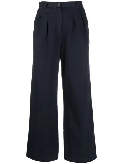 Apc Wide-leg Cotton Trousers In Iaj Marine