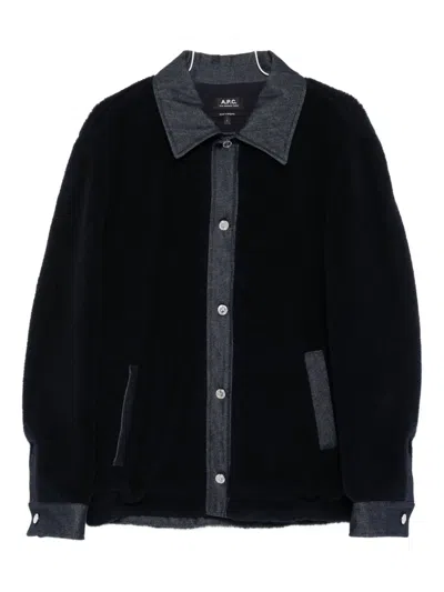 APC WILL FLEECE DENIM-PANEL JACKET