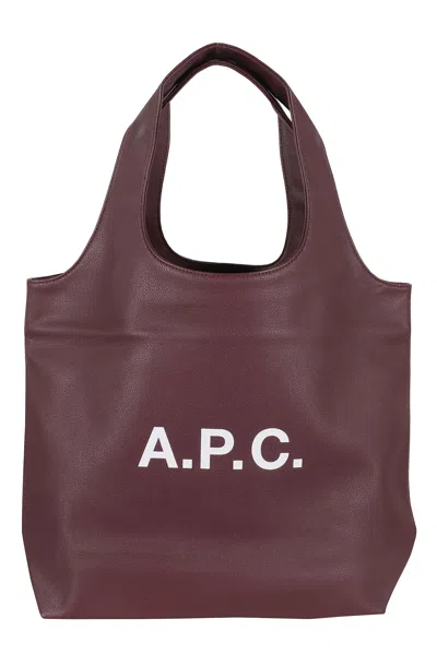 A.p.c. Wine Tote Ninon Front-logo Polyurethane Tote Bag In Burgundy