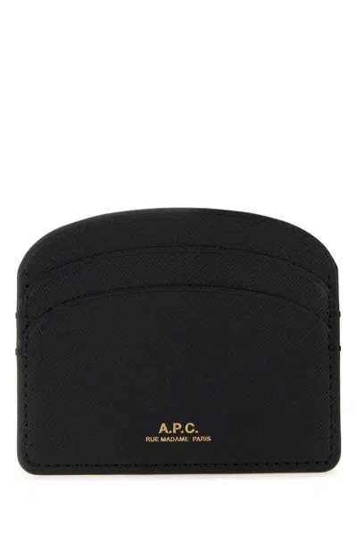 Apc Woman's Demi Lune Black Hammered Leather Cardholder