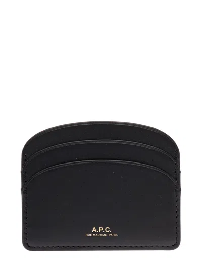 Apc A.p.c Womans Demi Lune Black Leather Card Holder With Logo