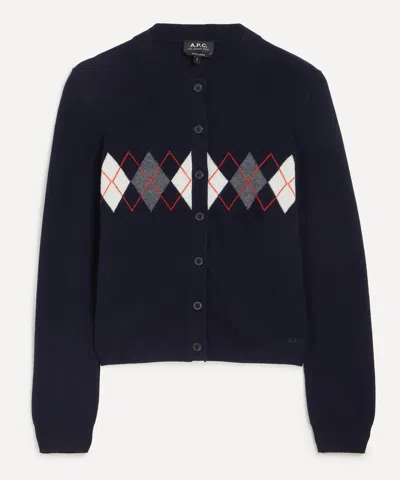 Apc A.p.c. Women's Aria Dark Navy Argyle Cardigan In Blue