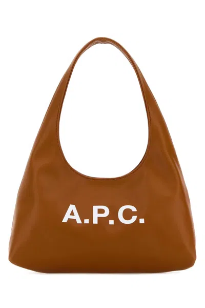 Apc A.p.c. Women Biscuit Synthetic Leather Small Ninon Shoulder Bag In Brown