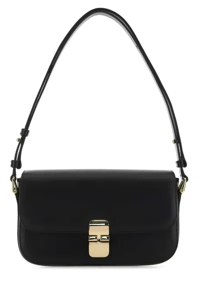APC A.P.C. WOMEN BLACK LEATHER GRACE SHOULDER BAG