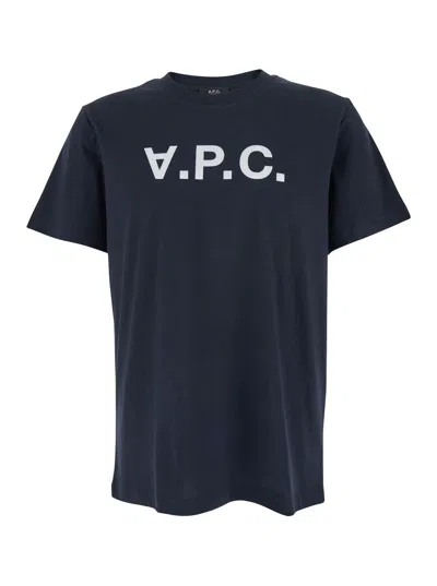 APC A.P.C. WOMEN BLUE CREWNECK T-SHIRT WITH LOGO ON THE FRONT IN COTTON WOMAN