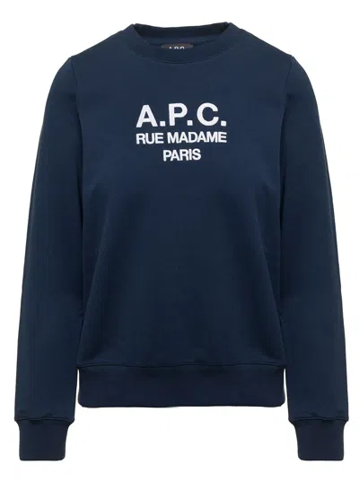 Apc A.p.c. Women Blue Tina Sweatshirt In Fleece Cotton With Logo Embroidery To The Chest A.p.c. Woman