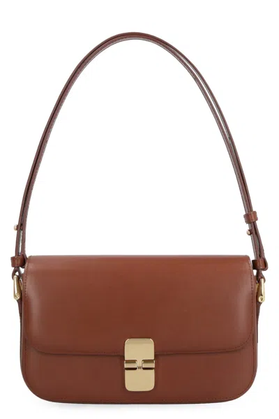 APC WOMEN'S BROWN SMOOTH LEATHER BAGUETTE HANDBAG FOR FW23