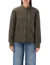 Apc A.p.c. Camila' Jacket With Press Buttons In Military Green Quilted Fabric In Military Kaki