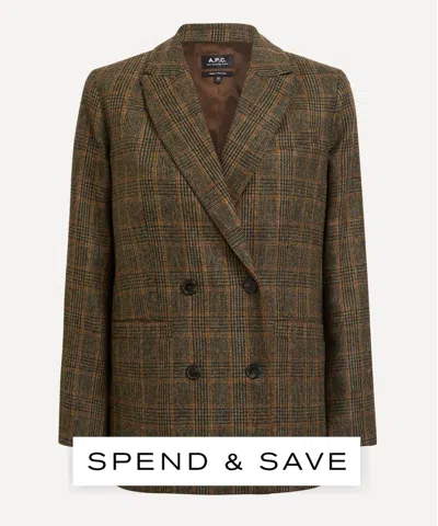 Apc A.p.c. Women's Checked Wool Double-breasted Blazer