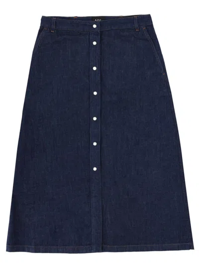Apc A.p.c. Button Detailed Denim A-line Skirt In Blue