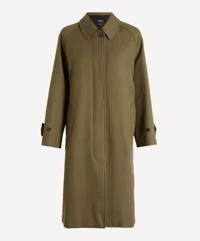 A.p.c. Women's Khaki Water-repellent Wool Mac In Green
