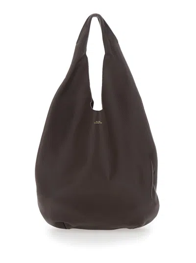 APC A.P.C. WOMEN 'LE NEIGE' BROWN SHOULDER BAG WITH EMBOSSED LOGO ON THE FRONT IN HAMMERED LEATHER WOMAN