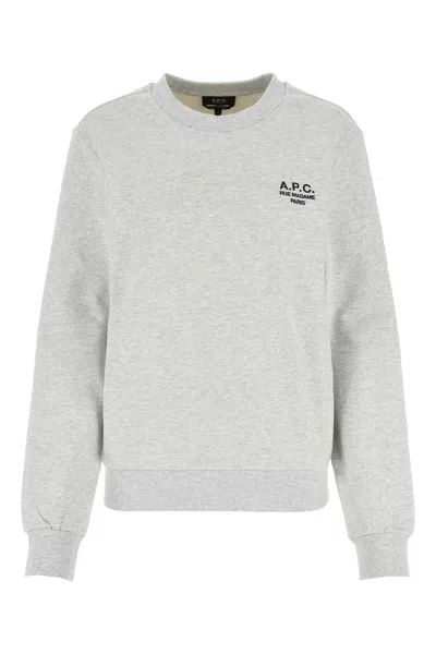 Apc A.p.c. Women Melange Light Grey Stretch Cotton Sweatshirt In Gray